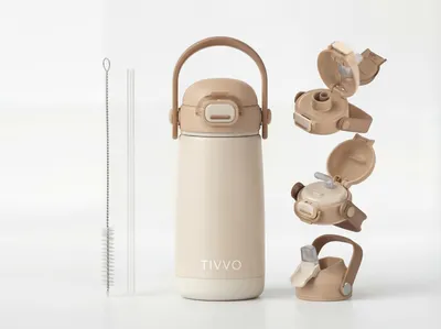 Produktbild von TIVVO Kinder Trinkflasche Edelstahl 420ml – Thermo Flasche mit 3 Verschlüssen, Auslaufsicher & BPA-Frei, Gelb