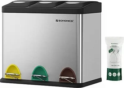 Produktbild von Odpadkový kôš, pedálový kôš 3 v 1, kovový odpadkový kôš 24 l, odpadkový kôš so systémom triedenia odpadu