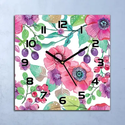 Produktbild von Wanduhr Echt-Glas-Küchenuhr Blumen und Beeren Quarz Lautlos 30x30 Deko Bilder