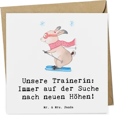 Produktbild von Mr. & Mrs. Panda Klappkarte Skispringen Trainerin - Weiß - Geschenk, anlasskarte, Sportmotivation, doppelkarte, Sportart, Grußkarte, Athleten Unterstützung, faltkarte