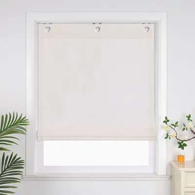 Produktbild von Joyswahl Raffrollo ohne Bohren mit Haken Modern Küche Gardinen Ösenrollo Raffgardinen glänzender Stoff Uni Halbtransparent Beige BxH 120x140cm