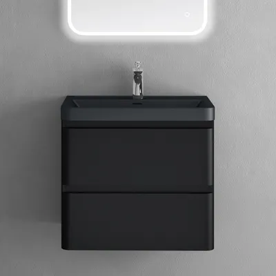 Produktbild von doporro Badmöbel-Set Waschtisch mit Unterschrank Waschbecken mit Waschbeckenunterschrank Matt schwarz 60x42x55cm inkl. Mineralguss-Waschbecken lucca