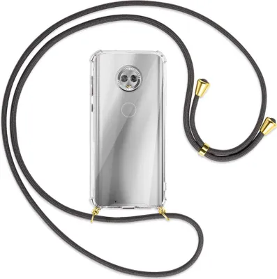 Produktbild von Handykette Backcover-Schutzhülle mit Band (Metall goldfarben) für Motorola Moto G6 - dunkelgrau