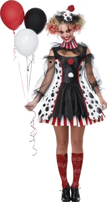Produktbild von Extravagantes Horror-Clown-Kostüm für Damen Psycho schwarz-weiss-rot XS (36/38)