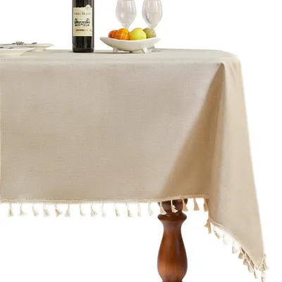 Immagine prodotto di Tovaglia beige, rettangolare, 155 x 380 cm, in lino con frange