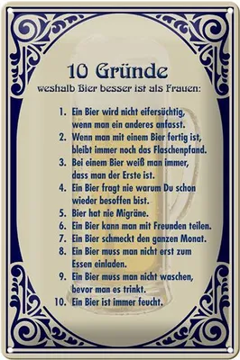 Produktbild von Blechschild Alkohol 20x30cm Bier besser als Frauen Schild
