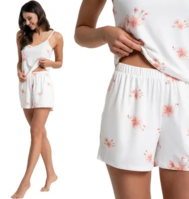 Produktbild von Damen-Pyjama-Oberteil mit Blumenmuster, Trägern und Shorts, MORAJ XL, Muster 1