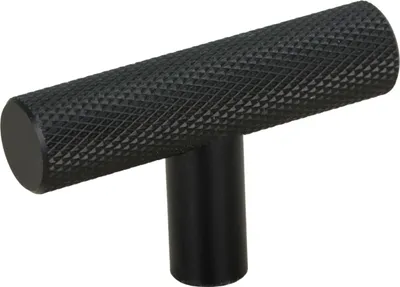 Image de Elégant bouton de meuble noir en aluminium avec design cannelé pour armoires et tiroirs - modèle Bellezza, vis de montage incluse, noir mat, 5 cm.