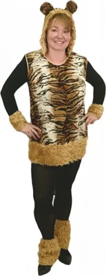 Tiger Kostüm Katze Lady Leyla für Damen Gr. S-L Kleid mit Stulpen braun SALE Fasching Karneval Mottoparty Tierkostüm Raubkatze