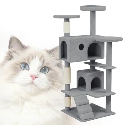 Image de ARBRE À GRATTAGE ROSEJANE, 130 cm, pour chats. Comprend des poteaux en sisal pour gratter, une cachette et des plateformes de repos. Tour d'escalade idéale pour les chats d'intérieur