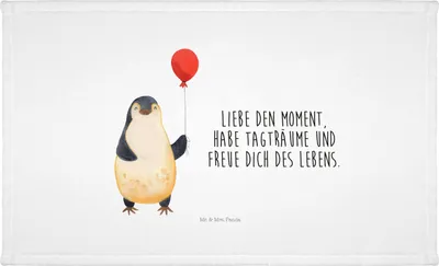 Produktbild von Mr. & Mrs. Panda Flauschtuch Pinguin Luftballon - Weiß - Geschenk, Frotteehandtuch, Handtuch 50x100, frottee, Liebe, Motivation, Geschenkidee, Neustart