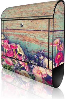 Produktbild von banjado Design Briefkasten Stahl schwarz mit Zeitungsfach pulverbeschichtet "Blumenpfücken" 38x46x12,5cm & 2 Schlüssel - Postkasten A4 Einwurf inkl. Montagematerial [BKSCH 11210]