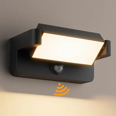 LED-Wandleuchte 24W mit Bewegungsmelder, IP65, 3000K, schwarz