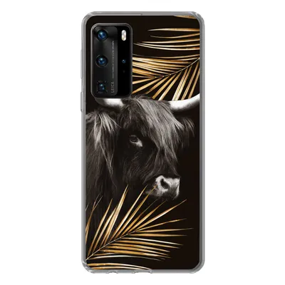 Produktbild von MuchoWow® Handyhülle Schutzhülle Hülle für Huawei P40 Pro Schottischer Highlander - Blätter - Gold Silikon Softcase Handy Hülle - Schutz