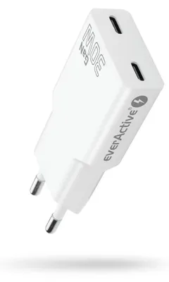 Image de Chargeur everActive 2 ports USB-C Quick Charge 4+ 30 W SUPER SLIM blanc