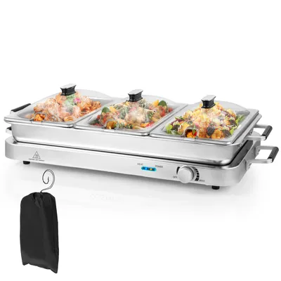 Produktbild von GOPLUS 2 in 1 Buffetwärmer & Warmhaltebehälter, 450W elektrische Warmhalteplatte mit Deckeln, 8 L Buffet Wärmer mit Temperaturregler von 50℃ bis 150℃, Edelstahl Speisenwärmer für Catering & Party