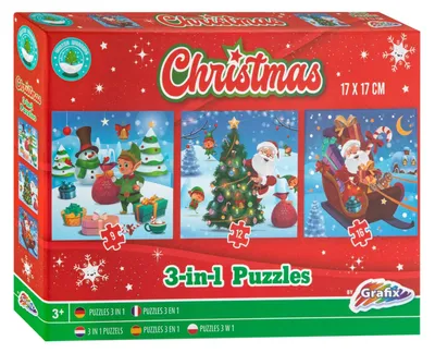 Produktbild von Weihnachtspuzzle 3in1 Weihnachtsgeschenk Kinderpuzzle 3x 17x17cm Puzzle