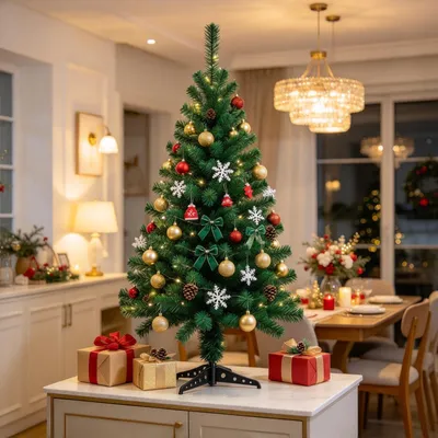Productafbeelding van YARDIN Kunstkerstboom, groen, 1,2 meter hoog, zelf te decoreren, herbruikbaar voor binnen, eenvoudig op te zetten