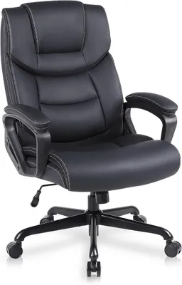 Produktbild von Bürostuhl Ergonomisch, Chefsessel Kunstleder, Schreibtischstuhl, Drehstuhl mit Wippfunktion, Höhenverstellbar, für Büro, Gaming, Schwarz