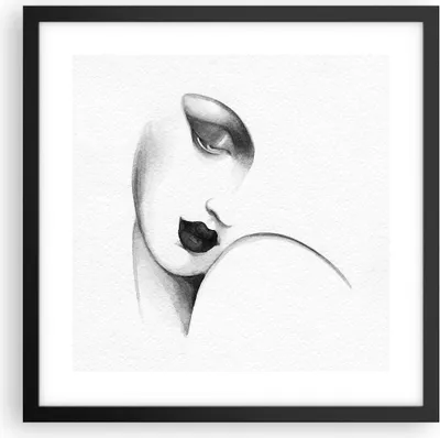 Produktbild von Gerahmtes Poster - Schwarzer Rahmen - Porträt Frau Skizze - 40x40 cm - Wand Bild - Wanddeko - Wandbilder - Kunstposter - Wandposter - Bilderrahmen - Bilder - Kunstdruck - P2BAC40x40-4475