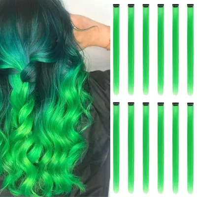 Immagine prodotto di Estensioni per capelli da applicare con clip, 12 pezzi, colore verde, lunghezza 55 cm, resistenti al calore