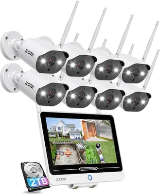 Produktbild von ZOSI 3MP Überwachungskamera Set Aussen WLAN mit 12.5" Monitor, 8CH 2TB HDD NVR, 8X WiFi Überwachungskamera mit 2 Wege Audio, Spotlight Alarm, 30M Nachtsicht in Farbe