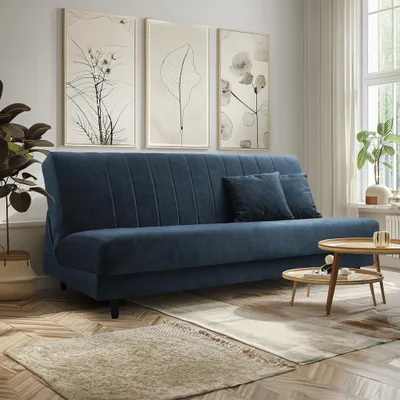 Produktbild von Sofa IRA, Wohnzimmer, modernes Schlafsofa Couch 3-Sitzer Sofa freistehendes Polstersofa Bettkasten 232 cm KLIK-KLAK-Mechanismus Blau Cloud 74