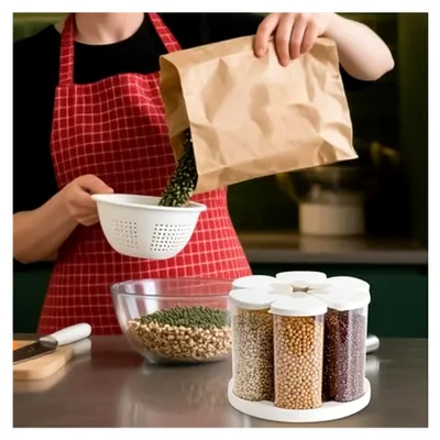 Produktbild von Drehbarer Getreidespender mit 6 Fächern, 22,4 x 22,4 x 17,8 cm, für Müsli, Mehl, Zucker und Snacks