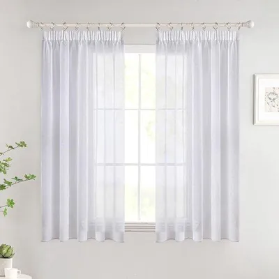 Immagine prodotto di Tende trasparenti Unyqoos®, set da 2, con coulisse, colore bianco, in poliestere, dimensioni 140x122 cm ciascuna – design moderno, ideali per soggiorno e camera da letto