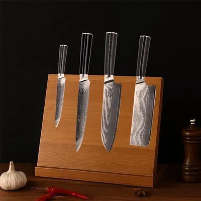 Productafbeelding van Messenset 4-delig - 100% Damaststaal - 67 Lagen - Santoku, Nakiri, Yanagiba en Shotoh - SnelShoppen