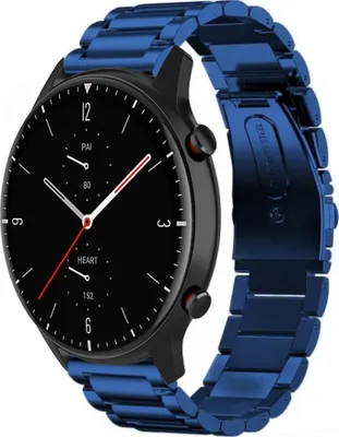 Produktbild von Strap-it Stahlarmband - Kompatibel mit Amazfit GTR 2 Armband Ersatzarmband Edelstahl - Gliederarmband mit Faltschließe - Hochwertiges Material - für Smartwatch 22mm Armband Blau