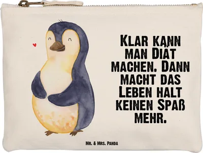 Produktbild von Mr. & Mrs. Panda Federtasche Pinguin Diät Größe M - Weiß - Geschenk, Abnehmen, Stifteetui, Kulturbeutel, kosmetiktäschchen, Motivation, Schminktasche, Kulturtasche