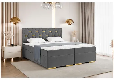 Produktbild von MEBLINI Boxspringbett mit Bettkasten - 140x200 - H4/Dunkelgrau Samt - Versal - Gepolstert Doppelbett mit Matratze und Topper - Polsterbett mit Stauraum - Bett mit Kopfteil - Stauraumbett