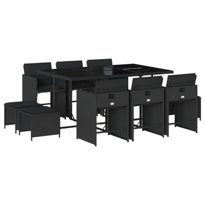 Obrázek produktu pro vidaXL 11dílný zahradní jídelní set s polštáři Black Poly Rattan