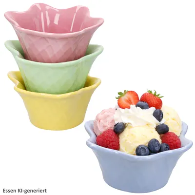 Image de Lot de 4 coupes à glace Emilia Blume, 150 ml, Ø 12 cm, coupes à dessert en faïence multicolores