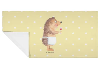 Produktbild von Mr. & Mrs. Panda Flauschtuch Igel Wein - Gelb Pastell - Geschenk, trinken, Handtuch 50x100, Rotwein, gesichtshandtuch, Weinglas, Baumwollhandtuch, 100x50, Weißwein