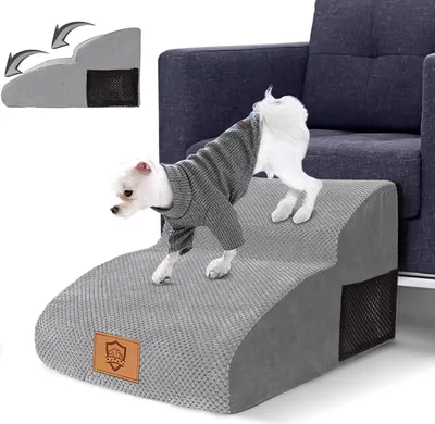 Produktbild von 2-Stufen Hundetreppe für Kleine Hunde Haustierleiter - Schaumstoff Hundetritte - Antirutsch Oberfläche - Abnehmbare und Waschbare Bezüge - Fusselrolle