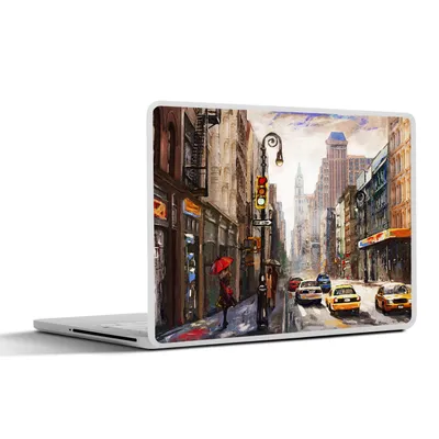 Produktbild von MuchoWow® Laptop Aufkleber Sticker Cover Gemälde - Stadt - Auto - Öl 36.5x27.5 cm - Laptop-Sticker