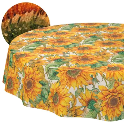 Tischdecke 100x100cm Rund Orange abwaschbar Granada Stoff Premium Floral Sonnenblumen, Hauptbild