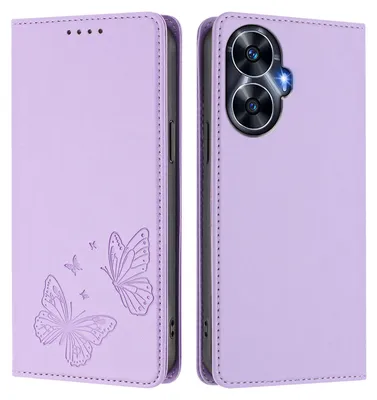 Produktbild von Lederhülle für Realme C55, Schmetterling Prägung Leder Brieftasche Schutzhülle mit Ständer Violett