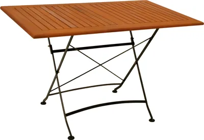 Produktbild von DEGAMO HOFGARTEN Garten- & Esstisch, rechteckig, 70x120cm, Flachstahl, Eukalyptus geölt, schwarz, klappbar, Bodenschoner, pflegeleicht
