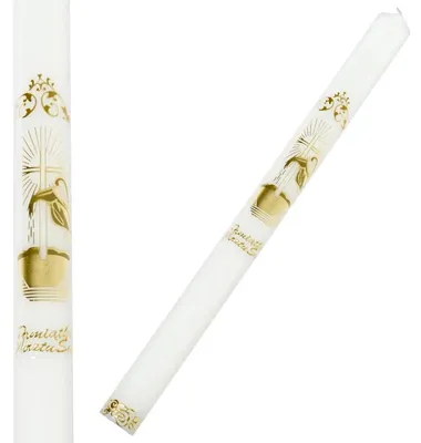 Produktbild von Glatte goldene Taufkerze mit Taufbecken