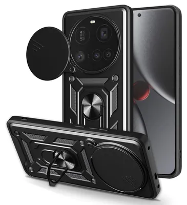 Productafbeelding van MobyDefend Hoesje - Geschikt voor Xiaomi 15 Ultra  -  Pantsercase Met Draaibare Ring - Zwart