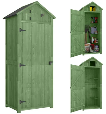 Produktbild von Outsunny Gartenschrank Holz Geräteschuppen mit 3 abnehmbar Ablage Grün