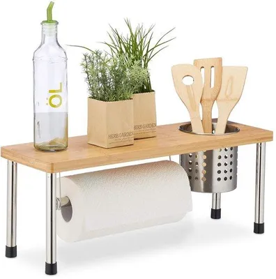 Image de Étagère de cuisine peu encombrante - Multifonctionnelle - 1 pièce - Bambou et acier inoxydable