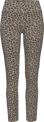 A pair of leggings with a leopard print pattern.