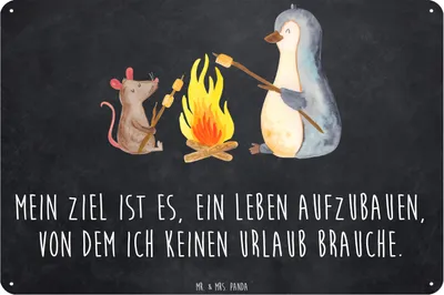 Produktbild von Mr. & Mrs. Panda Schild Pinguin Lagerfeuer DIN A3 - Kreidetafel - Geschenk, Arbeit, Metallschild, Wandbild, Job, Blechschild, tafel, Leben, Blechtafel