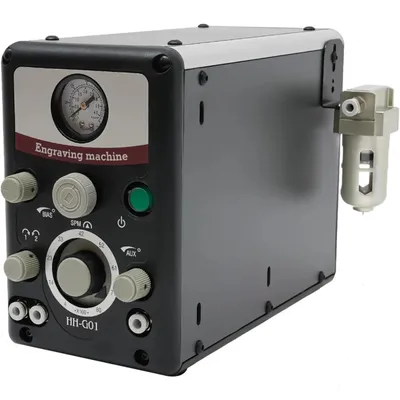 Immagine prodotto di Macchina incisoria pneumatica - Dispositivo di incisione ad aria compressa - 80 W - Doppio mandrino - per gioielli e metalli - nera