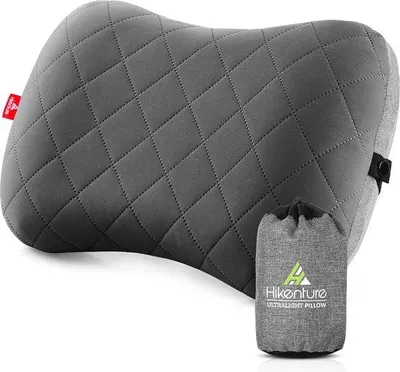 Produktbild von Unyqoos® Aufblasbares Reisekissen – ergonomisches Nacken- & Kopfkissen mit abnehmbarem, waschbarem 100% Baumwollbezug, TPU-Luftkissen, rutschfest, grau