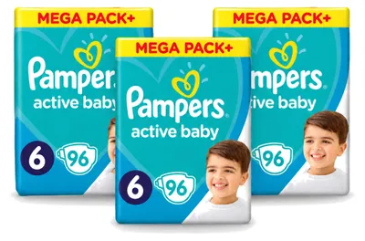 Image de 3 couches Pampers Active Baby, taille 6 (15+ kg) - Pack économique - 3 pièces